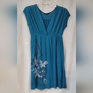 Soprano Size Med V-neck Teal Dress Butterfly Fairy Boho Lightweight Cottagecore